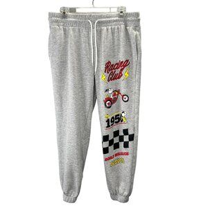 Peanuts Snoopy Racing Club Joggers Sweatpants size XL Juniors Gray Drawstring